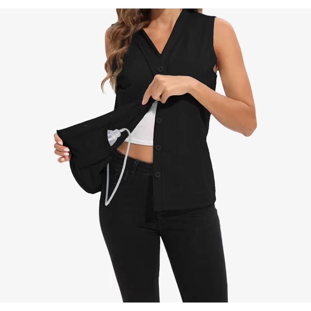 (2) Deyeek Women Post Surgical Recovery Top Black Drain Pockets Small Sleeveless